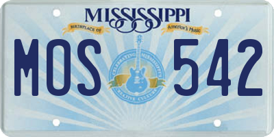 MS license plate MOS542