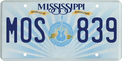MS license plate MOS839