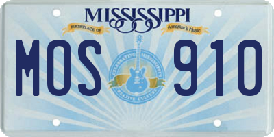 MS license plate MOS910