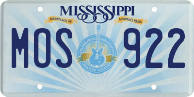 MS license plate MOS922