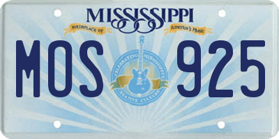 MS license plate MOS925