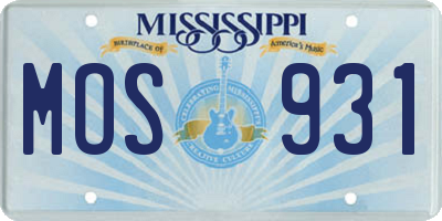 MS license plate MOS931