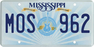MS license plate MOS962