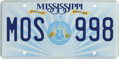 MS license plate MOS998