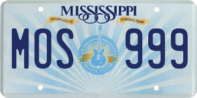 MS license plate MOS999