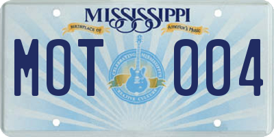 MS license plate MOT004