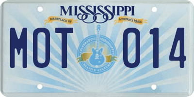 MS license plate MOT014
