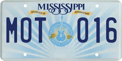 MS license plate MOT016
