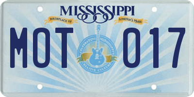 MS license plate MOT017