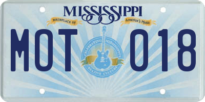 MS license plate MOT018
