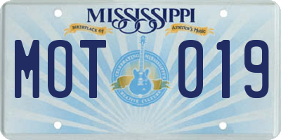 MS license plate MOT019