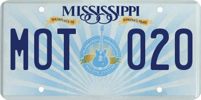 MS license plate MOT020