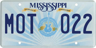 MS license plate MOT022