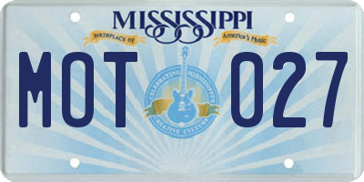 MS license plate MOT027
