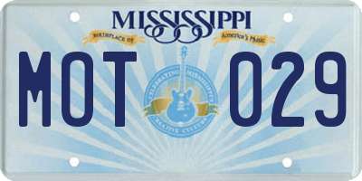 MS license plate MOT029