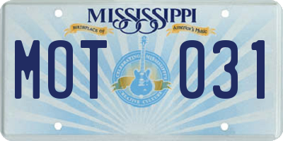 MS license plate MOT031