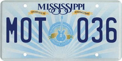 MS license plate MOT036
