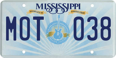 MS license plate MOT038