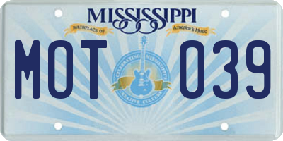 MS license plate MOT039