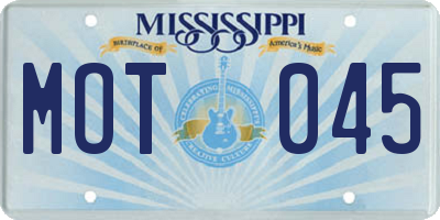 MS license plate MOT045