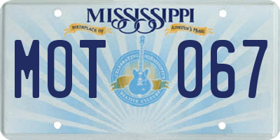 MS license plate MOT067