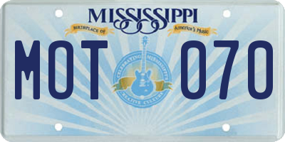 MS license plate MOT070