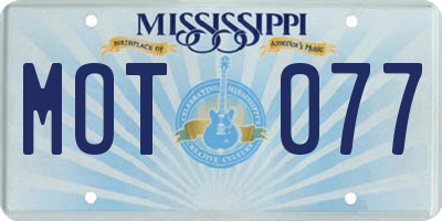 MS license plate MOT077