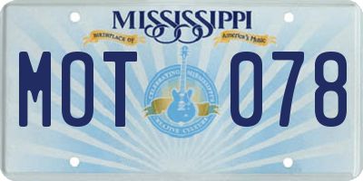 MS license plate MOT078