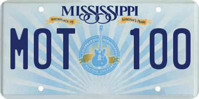 MS license plate MOT100