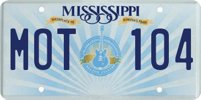 MS license plate MOT104