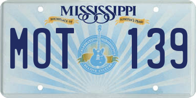 MS license plate MOT139