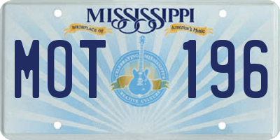 MS license plate MOT196