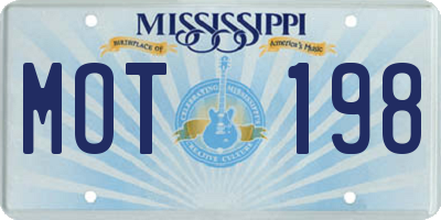 MS license plate MOT198
