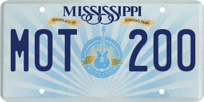 MS license plate MOT200