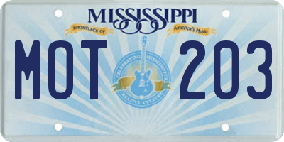 MS license plate MOT203