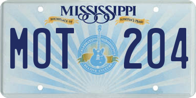 MS license plate MOT204