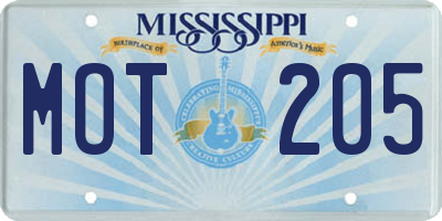 MS license plate MOT205