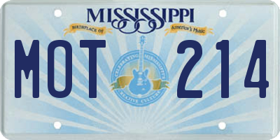 MS license plate MOT214