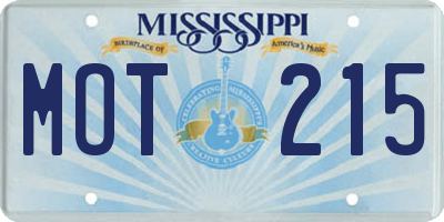 MS license plate MOT215