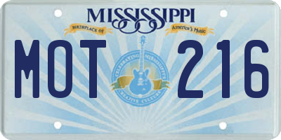 MS license plate MOT216