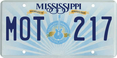 MS license plate MOT217