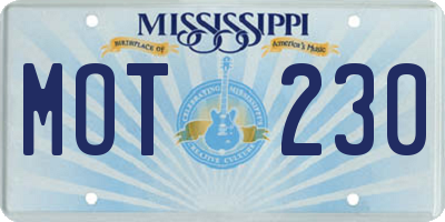 MS license plate MOT230