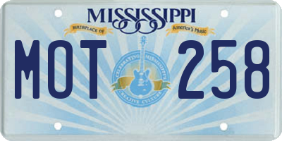 MS license plate MOT258
