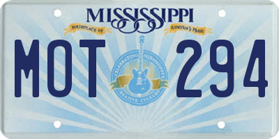MS license plate MOT294