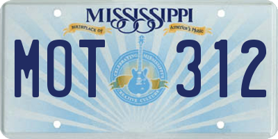 MS license plate MOT312