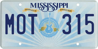 MS license plate MOT315