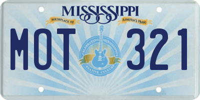 MS license plate MOT321