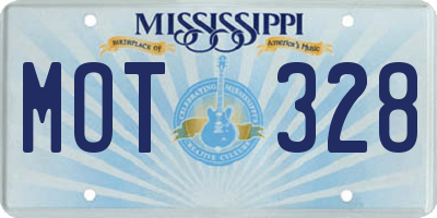 MS license plate MOT328