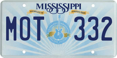 MS license plate MOT332