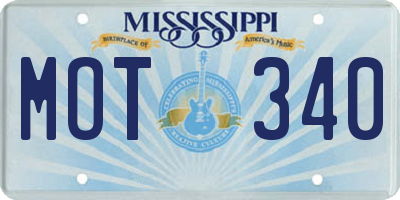 MS license plate MOT340